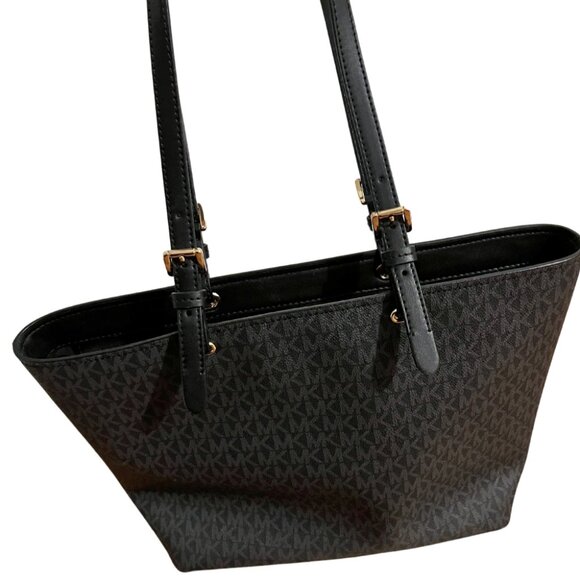 NWT Michael Kors Jet Set Medium Logo Pocket Tote Bag- Black - Picture 3 of 5